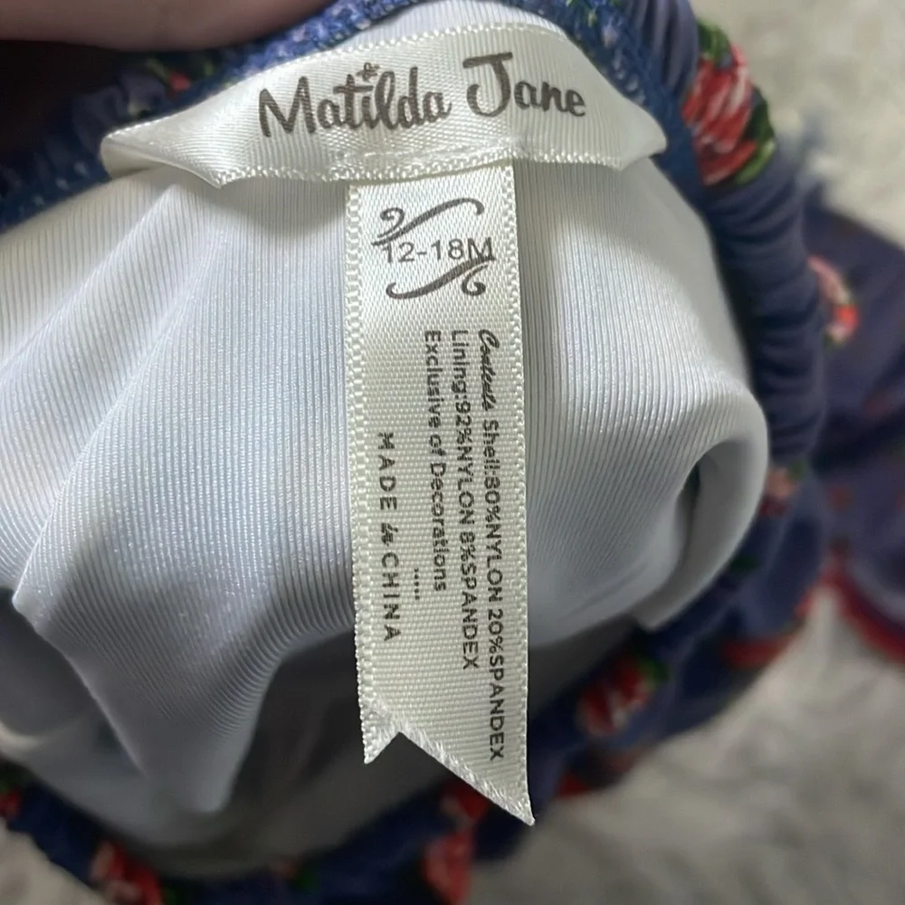 Matilda Jane Kids Swim Bikini - Blue Gingham with Red Floral Accents